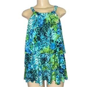 NEW Dreamsuit by Miracle Brands Women Tropical Tiered Tankini Top‎ Blue Green 10